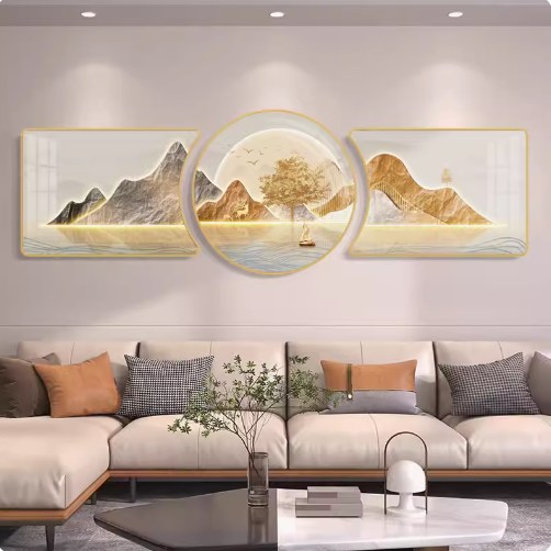 Living room decorative painting: Atmosphere, "Prosperous Fortune Tree", three-piece set, simple modern wall art.