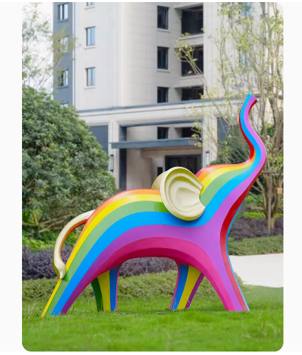 This outdoor garden landscape sculpture, featuring an abstract geometric design of an elephant, is ideal for decorating lawns, grasslands, residential areas, and commercial spaces.