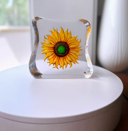 Swedish Maleras Sunflower Crystal Glass Art Desktop Ornament