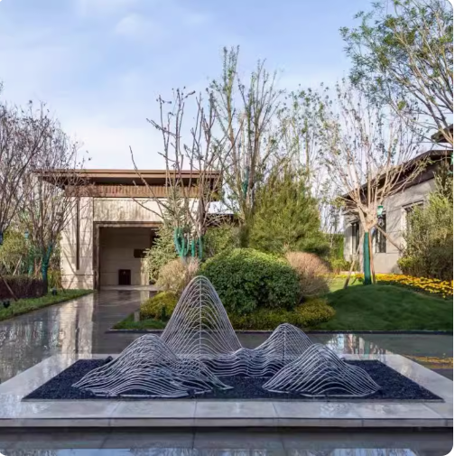 A large stainless steel abstract rockery sculpture fountain, ideal for upscale villa water landscape decoration.