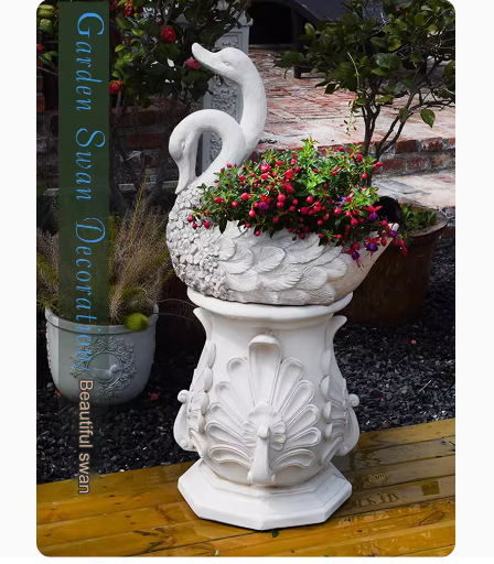 Swan Planter Roman Column Ornament: A perfect addition to European-style gardens, this swan planter ornament serves as an elegant base for greenery, suitable for placing at the entrance of villas or in the foyer, enhancing the overall decor.