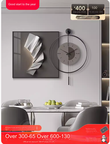 Contemporary luxury dining room decor, high-end abstract dining table clock painting, atmospheric and simple living room wall clock painting.