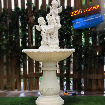 Large-scale European-style flowing fountain sculpture, suitable for both indoor living rooms and outdoor garden landscapes. Crafted to resemble a mountainous landscape with a fish pond, adding elegance and charm to the garden décor.