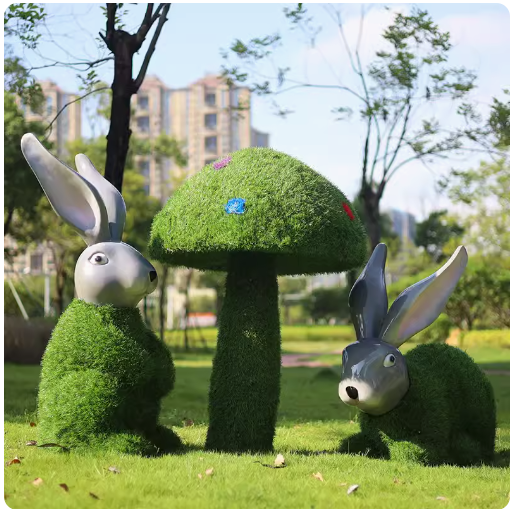 "Outdoor Garden Landscape: Simulated Green Snail Glass Fiber Sculpture Grass Mat Mushroom Rabbit Ornament Decoration"