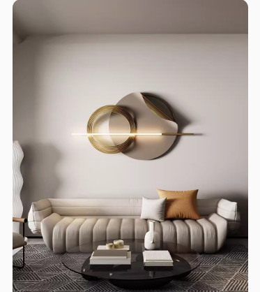 Italian-style, luxurious wall decor ornament featuring three-dimensional metal design with integrated lighting.