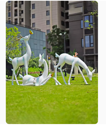 Crafted from fiberglass, these abstract white deer sculptures serve as stunning outdoor decorative pieces, perfect for enhancing the aesthetic appeal of parks, lawns, and gardens.