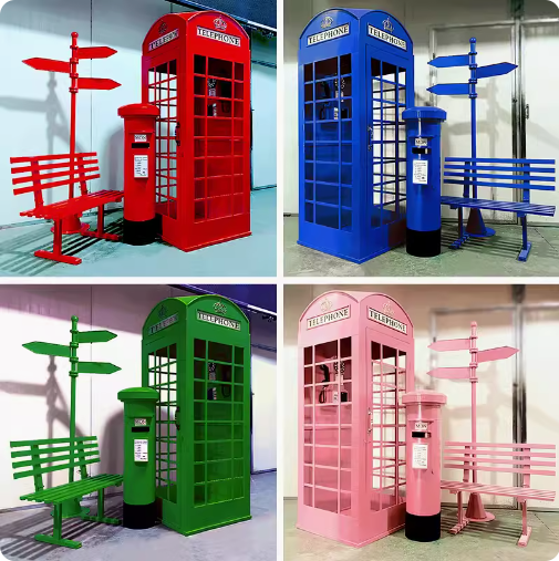 The retro wrought iron craftsmanship brings a vintage charm to this iconic piece. Whether it's for a trendy store or outdoor décor, this large telephone booth doubles as both a decorative item and a photography prop.