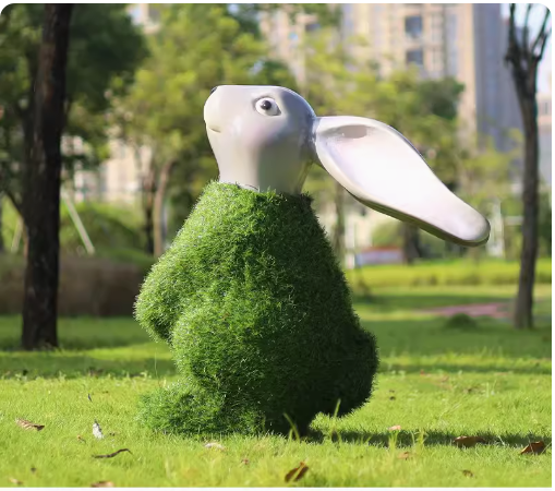 "Outdoor Garden Landscape: Simulated Green Snail Glass Fiber Sculpture Grass Mat Mushroom Rabbit Ornament Decoration"