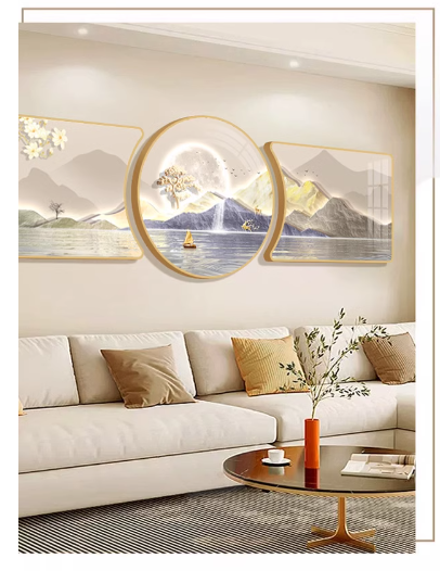 Living room decorative painting: Atmosphere, "Prosperous Fortune Tree", three-piece set, simple modern wall art.