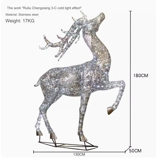 Outdoor Stainless Steel Hollowed-out Illuminated Deer Sculpture Art Installation Ornament