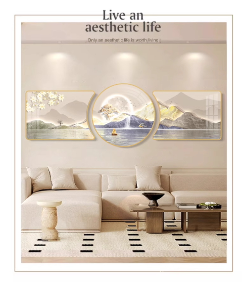 Living room decorative painting: Atmosphere, "Prosperous Fortune Tree", three-piece set, simple modern wall art.