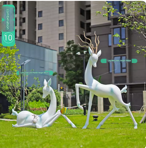 Crafted from fiberglass, these abstract white deer sculptures serve as stunning outdoor decorative pieces, perfect for enhancing the aesthetic appeal of parks, lawns, and gardens.