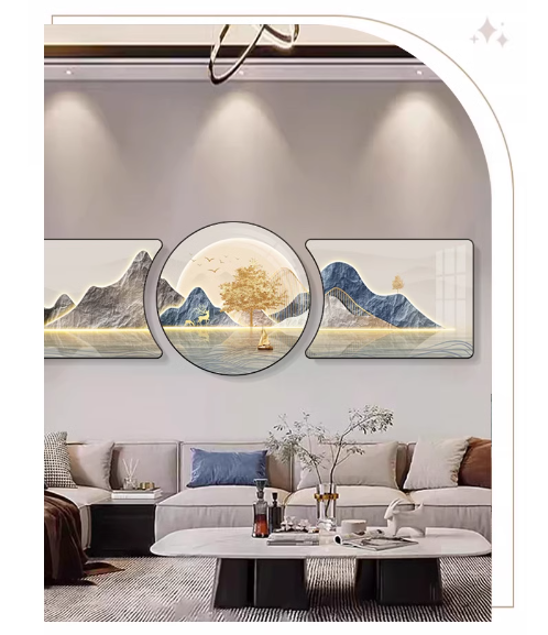 Living room decorative painting: Atmosphere, "Prosperous Fortune Tree", three-piece set, simple modern wall art.