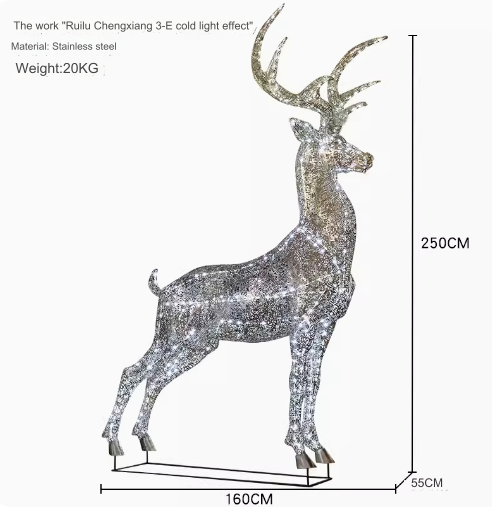 Outdoor Stainless Steel Hollowed-out Illuminated Deer Sculpture Art Installation Ornament