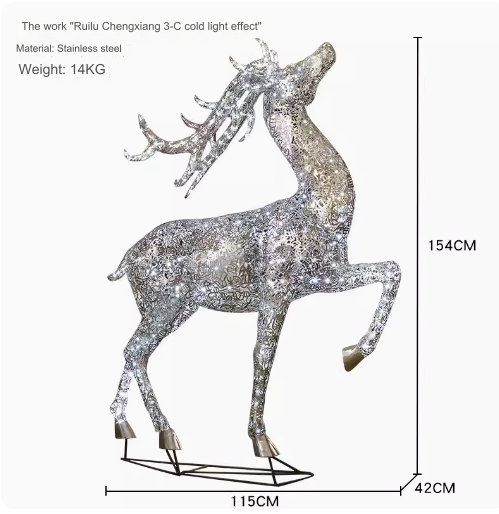 Outdoor Stainless Steel Hollowed-out Illuminated Deer Sculpture Art Installation Ornament