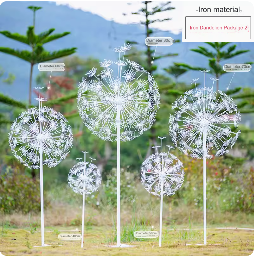 This stainless steel hollow-out sculpture features a graceful deer amidst blooming dandelions, adding a touch of elegance to any outdoor space.