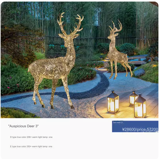 Outdoor Stainless Steel Hollowed-out Illuminated Deer Sculpture Art Installation Ornament