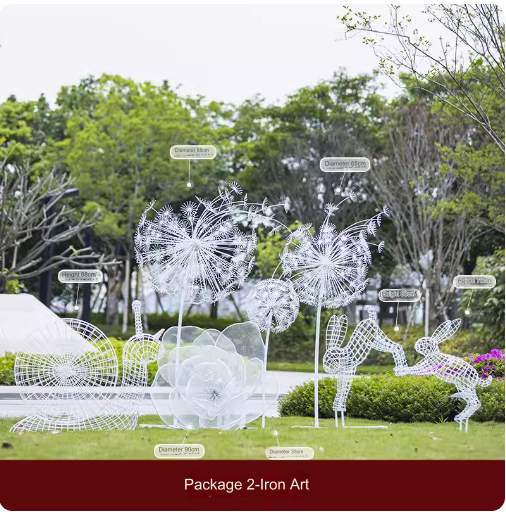 Outdoor Garden Landscape Iron Art Stainless Steel Butterfly, Dandelion, Plum Blossom, Deer, Rabbit Sculpture Animal Large Ornament.