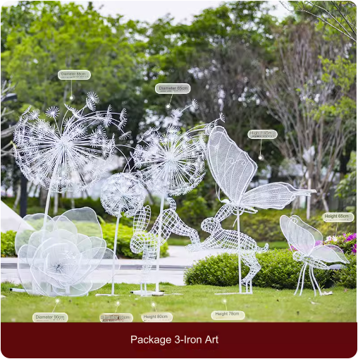 Outdoor Garden Landscape Iron Art Stainless Steel Butterfly, Dandelion, Plum Blossom, Deer, Rabbit Sculpture Animal Large Ornament.