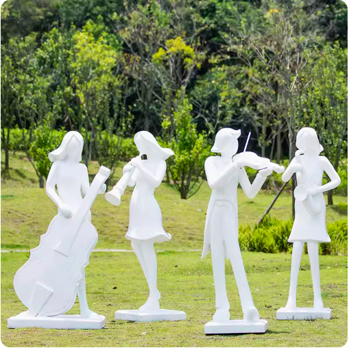 Crafted from fiberglass, these large abstract sculptures of musicians playing the piano and violin add an artistic touch to garden landscapes. Perfect for outdoor decor, they bring a musical ambiance to any setting.