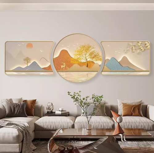 Living room decorative painting: Atmosphere, "Prosperous Fortune Tree", three-piece set, simple modern wall art.