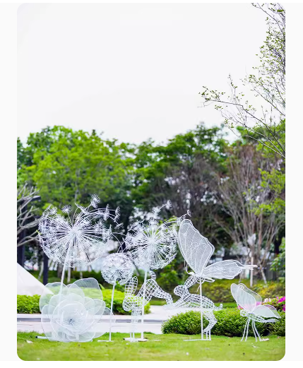 Outdoor Garden Landscape Iron Art Stainless Steel Butterfly, Dandelion, Plum Blossom, Deer, Rabbit Sculpture Animal Large Ornament.