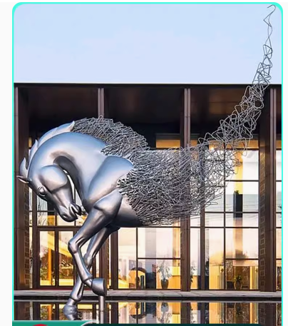 Custom-made stainless steel horse sculpture, designed for large courtyard spaces, featuring intricate metal hollowing and outdoor artistic animal figurines.