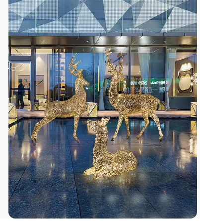 Outdoor Stainless Steel Hollowed-out Illuminated Deer Sculpture Art Installation Ornament