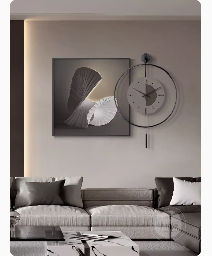 Contemporary luxury dining room decor, high-end abstract dining table clock painting, atmospheric and simple living room wall clock painting.