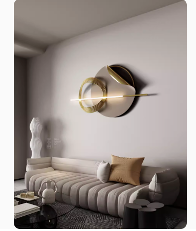 Italian-style, luxurious wall decor ornament featuring three-dimensional metal design with integrated lighting.