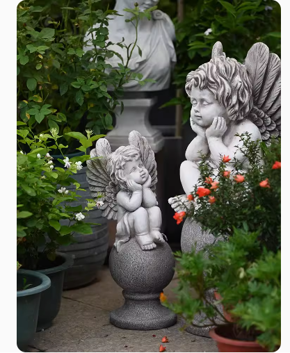 Garden decoration with European-style angel figurines, charming outdoor sculptures for villa gardens, terrace, and balcony arrangements.