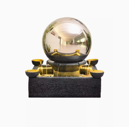 Large rotating sphere water feature, European-style home courtyard fish pond landscape decoration, foyer rotating ball fountain.