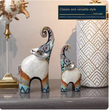 An opulent yet modern European-style piece, this decorative elephant brings an air of luxury to any space, whether it's placed in the living room, beside a drinks cabinet, or in the foyer. Its presence adds an artistic touch to the surrounding