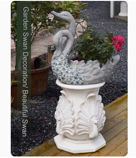 Swan Planter Roman Column Ornament: A perfect addition to European-style gardens, this swan planter ornament serves as an elegant base for greenery, suitable for placing at the entrance of villas or in the foyer, enhancing the overall decor.