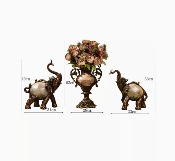 Combining classical Chinese, American luxury, and European styles, this set of three decorative elephant vases brings a touch of traditional elegance to any home. It's perfect for adding a touch of prosperity and charm to your living space.