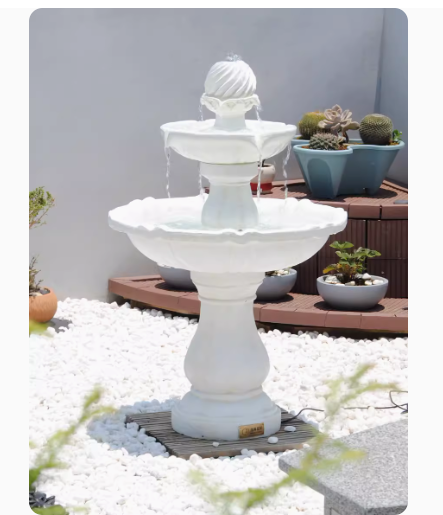 A European-style garden fountain villa decoration, featuring solar-powered circulating water, ideal for outdoor pools and courtyard landscaping, creating a serene ambiance and serving as a wishing well.