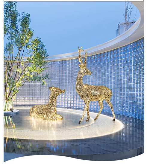 Outdoor Stainless Steel Hollowed-out Illuminated Deer Sculpture Art Installation Ornament