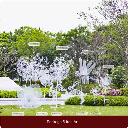 Outdoor Garden Landscape Iron Art Stainless Steel Butterfly, Dandelion, Plum Blossom, Deer, Rabbit Sculpture Animal Large Ornament.