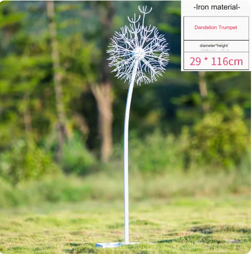 This stainless steel hollow-out sculpture features a graceful deer amidst blooming dandelions, adding a touch of elegance to any outdoor space.