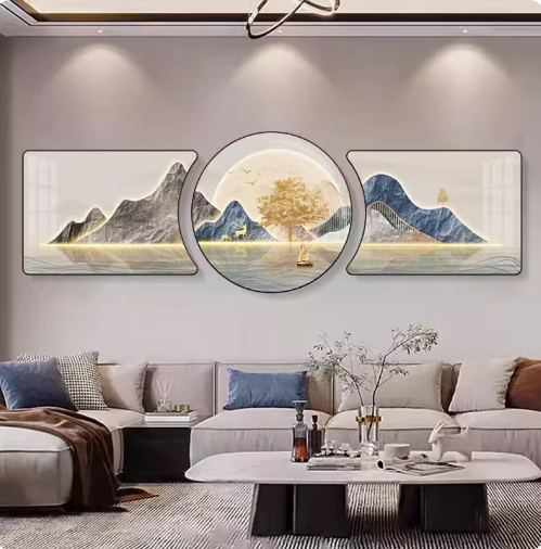 Living room decorative painting: Atmosphere, "Prosperous Fortune Tree", three-piece set, simple modern wall art.