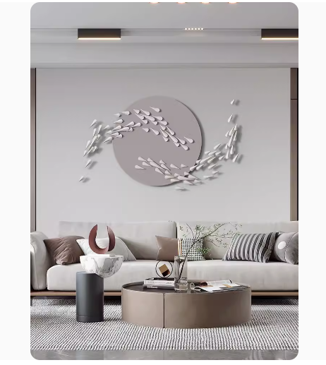 Wall-mounted iron artwork featuring modern simplicity and minimalist relief designs, adding a touch of luxury to entryways and hall spaces.