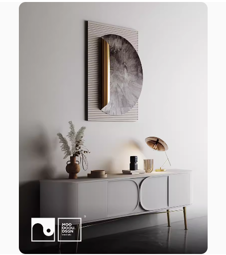 Italian minimalist design for the living room sofa background wall, adding a touch of luxury to the foyer with metal three-dimensional iron art wall decoration, ideal for enhancing the ambiance of the dining room.