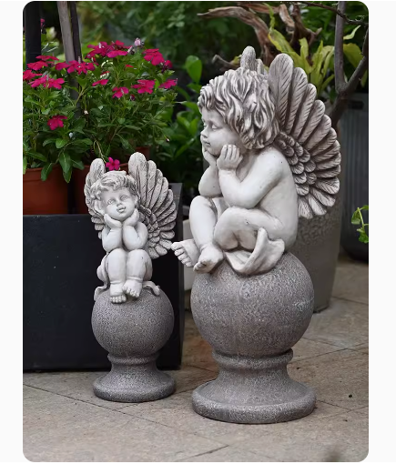 Garden decoration with European-style angel figurines, charming outdoor sculptures for villa gardens, terrace, and balcony arrangements.