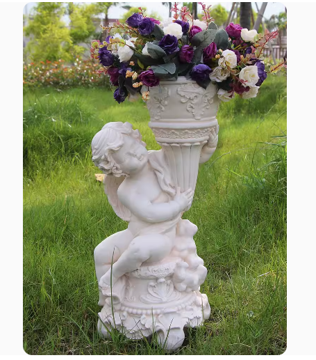 European-style villa balcony landscaping sculpture outdoor creative decoration succulent greenery relief small angel flower pot.