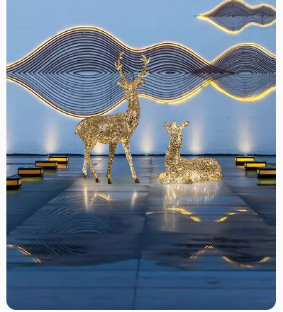 Outdoor Stainless Steel Hollowed-out Illuminated Deer Sculpture Art Installation Ornament