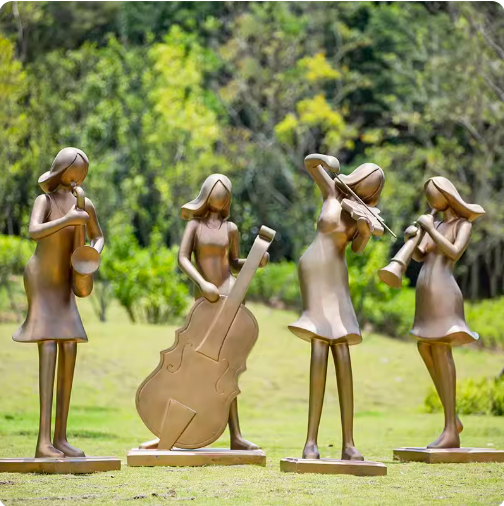 Crafted from fiberglass, these large abstract sculptures of musicians playing the piano and violin add an artistic touch to garden landscapes. Perfect for outdoor decor, they bring a musical ambiance to any setting.