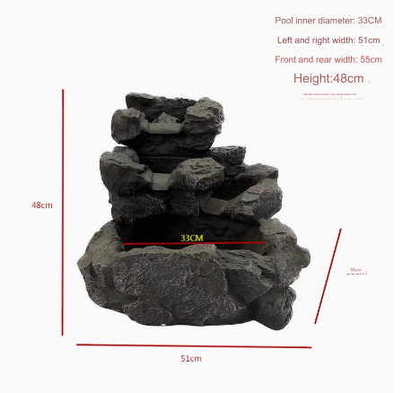 A faux stone rockery fountain with flowing water, symbolizing prosperity, suitable for outdoor garden, courtyard, balcony landscape decoration with a circulating water pool.