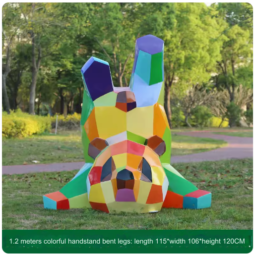 Fiberglass painted panda sculpture, outdoor lawn decoration with geometric animal design.