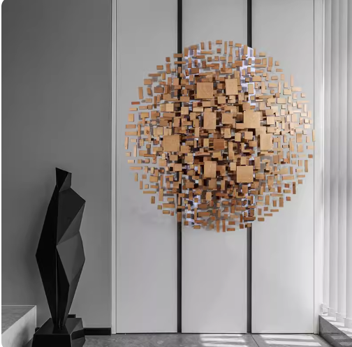 Large creative three-dimensional wall decoration, wall-mounted wall decor, art installation, circular wall decor piece.