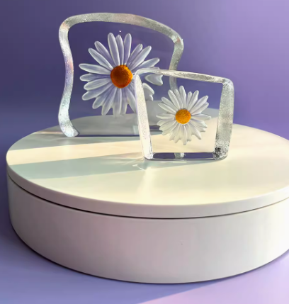 Swedish Maleras Sunflower Crystal Glass Art Desktop Ornament